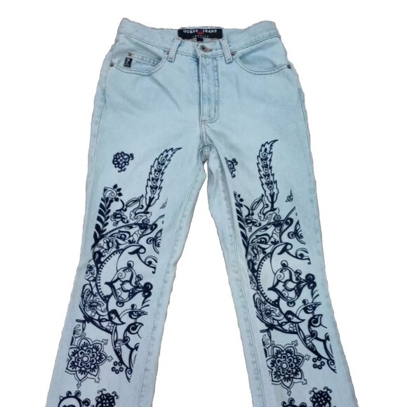 Womens Vintage Guess Jeans Y2K Size 24 Light Wash High Rise Embroidered - Picture 1 of 10